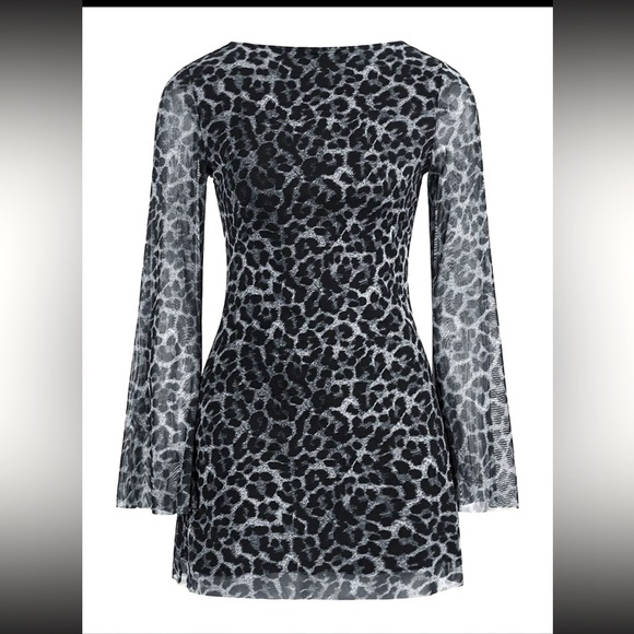 Elegant Black and Gray Leopard Print Dress New Boutique Size XL - Picture 1 of 5